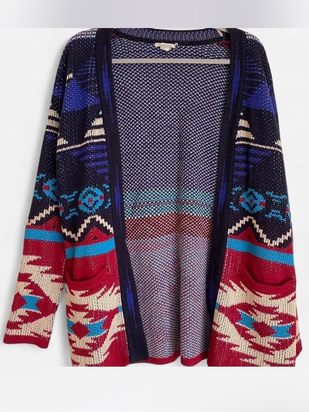 Open-Front Aztec Pattern Knit Cardigan Sweater - Picture 2 of 5